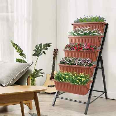 #ad 5 Tier Elevated Garden Bed Vertical Raised with 5 Garden Bed Planter Boxes brown $59.99