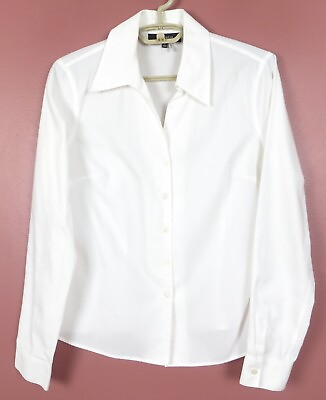 #ad TB15265 JONES WEAR Essential Women 100% Cotton Long Sleeve Blouse Pure White 8 $16.91