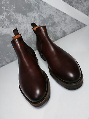 #ad Santoni Mens Leather Chelsea Goodyear Size 9 Brown $190.00