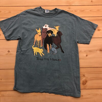 #ad Gildan Blue Cotton Dogs Take Me Home Short Sleeve T Shirt Adult Size M $20.00