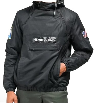 #ad Members Only Sport x NASA Men’s Sz L Black Anorak Jacket Hooded $39.98