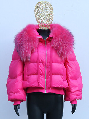 #ad 2023 new Winter women#x27;s fur collar white duck down jacket loose coat GBP 140.10