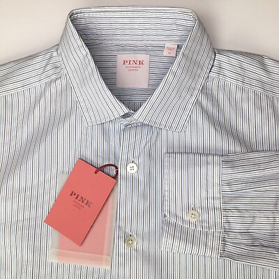 #ad Thomas Pink Mens Medium Long Sleeve Light Blue Stripes Dress Shirt NEW $38.88
