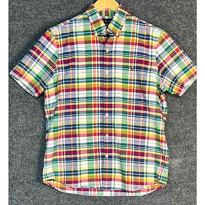 #ad Ralph Lauren Shirt Button Up Short Sleeve Classic Fit Untucked Plaid Mens Medium $29.95