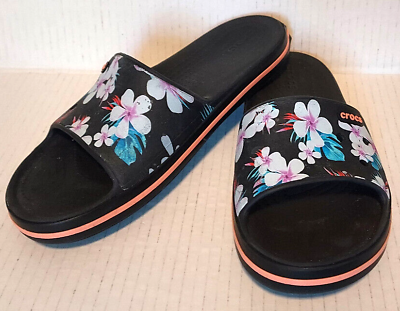 #ad Crocs Womens Slide Sandals Iconic Comfort Black Floral Sz 7 $16.95