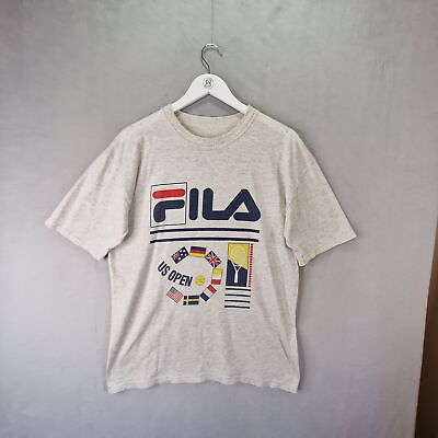 #ad Fila T Shirt Mens Large Grey US Open Tennis Vintage Crew Neck Short Sleeve Tee GBP 24.99