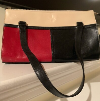 #ad Kate Spade NY Made in Italy Black Red Ivory Leather MOD 60#x27;s Inspired Handbag $125.00
