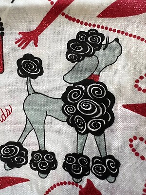 #ad Feline Cat Poodle Red Glitter Hat Home Decor Sewing Cotton Fabric 60” x 44” $9.98