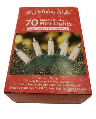 #ad HOLIDAY STYLE: UL: 70 INDOOR: OUTDOOR: MINI LIGHTS: CLEAR BULBS: 14.5quot; FT: NEW $9.99