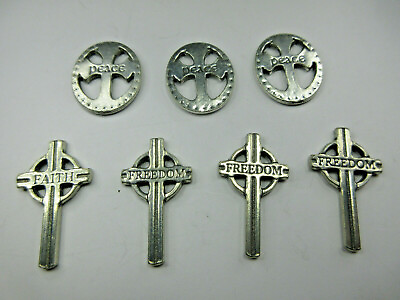 #ad vintage lot 7 metal Christian charms crosses crucifix Faith Freedom Peace $9.99