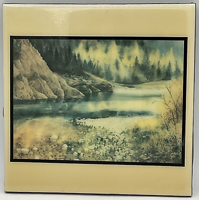 #ad Vintage 1985 Autumn River by Mary Beth Perceval Art Tile Wall Hanging A.R.T. Co $49.95