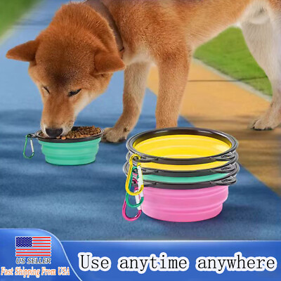 #ad 4 Collapsible Dog Bowls Food Water Dish Cat Pet Feeding Silicone Portable Travel $7.35