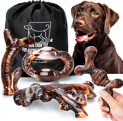#ad 4 Pack Dog Chew Toys for Aggressive Chewers Tough Indestructible Dog Toys with $33.66