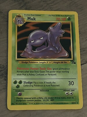 #ad Pokémon TCG Muk Fossil 28 62 Regular Unlimited Rare $2.99