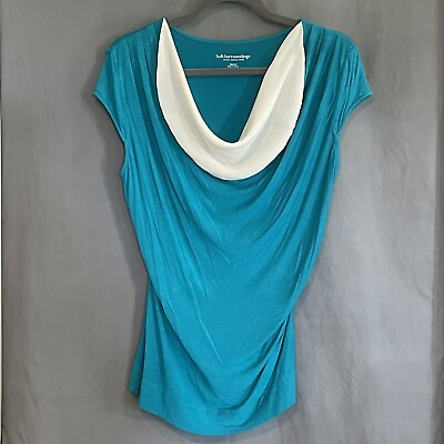 #ad Soft Surroundings Womens Sleeveless Blouse Teal with Cream Chiffon Cowl Neck $15.95