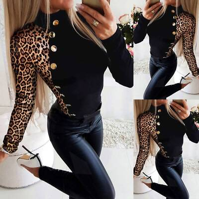 #ad Womens Leopard Printed Long Sleeve Tops Ladies Slim Fit Pullover T Shirt Blouse $14.29