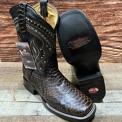 #ad Men#x27;s Python Print WESTERN Cowboy Rancher Square Toe Boots Brown Bota Rodeo 695 $139.39