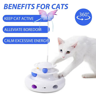 #ad Pet Cat Toy Automatic Electric Rotating Butterfly Kitten Interactive Teaser Toys $29.03