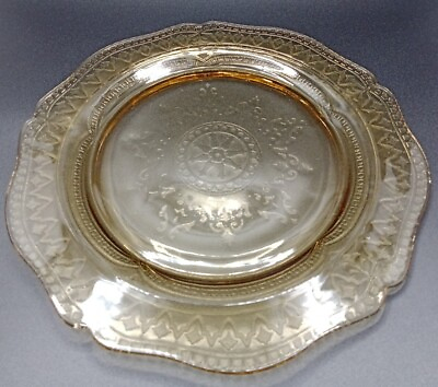 #ad Yellow Depression Dinner Glass Plate 11quot; Patrician Spoke Pattern Federal Glass $17.10
