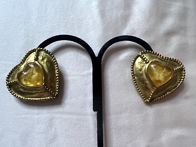 #ad Yves Saint Laurent Vintage Rare Heart Gold Clip On Earrings $319.00