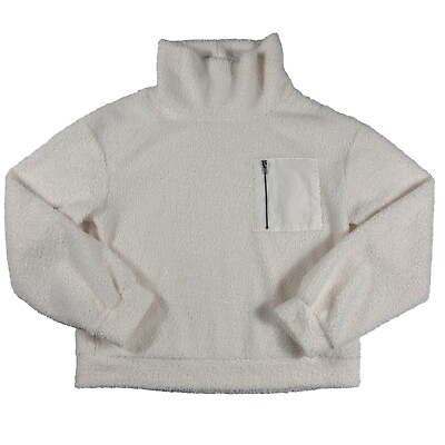 #ad Wallflower M Pullover Teddy Knit Funnel Neck Boucle Faux Fur Cropped Sweatshirt $7.65