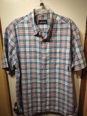 #ad #ad Orvis Shirt Men XL Fishing Hiking Multicolor Plaid Button Up Short Sleeve Pocket $7.99
