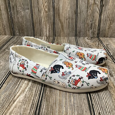 #ad Toms Shoes Womens 7.5 Tom Christmas Holiday Cats Belmont Slip On 10017607 Gray $39.99
