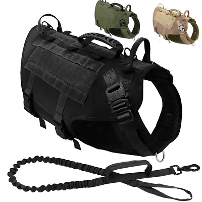 #ad Tactical Dog Harness and Leash Set Military Training Service Vest Pitbull M L $40.99