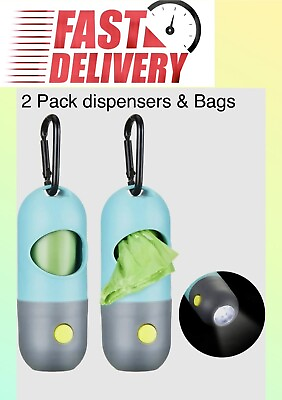 #ad 2 Pieces Dog Poop Waste Bag Holder Dispenser with LED Flashlight and 2 Rolls Dog $11.90