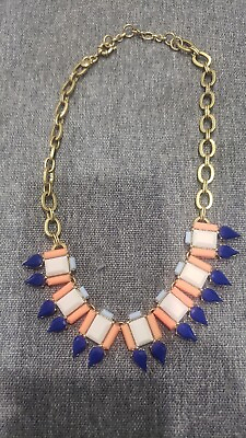 #ad Pre owned J Crew Statement Piece Necklace Blue Coral White Gold Tone $20.00