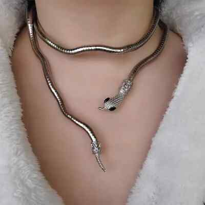#ad Snake Necklace Soft Metal Wrap Around Silver $14.94