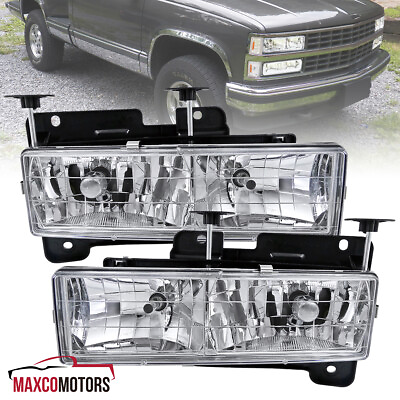 #ad Headlights Fits 1988 1998 Chevy GMC C10 C K Truck Clear Lamps Replacement Pair $49.49