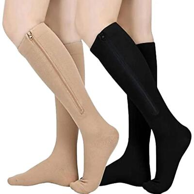 #ad 1 Pair Unisex Compression Sock Pressure Sock Leg Support Stocking Zipper Socks $4.23