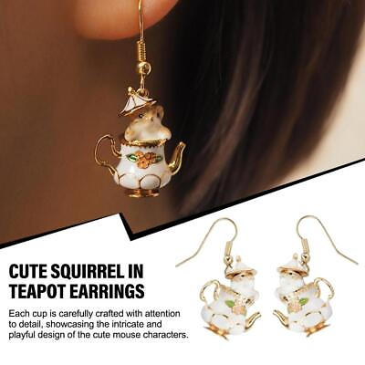 #ad #ad Cute Squirrel in Teapot Jewelry Handmade Enamel Teapot Chipmunk Earrings New $3.78