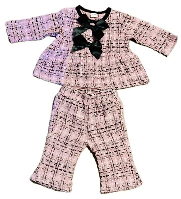 #ad Pink Tweed Plaid L S Bowknot Top Trousers Baby Set 3 6M Perfect for Easter $10.00