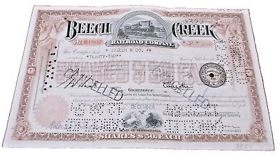 #ad 1954 BEECH CREEK RAILROAD COMPANY STOCK CERTIFICATE $30.00