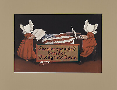 #ad BL MELCHER Antique XRare 1906 Motto Print Sunbonnet Babies STAR SPANGLED BANNER $99.99