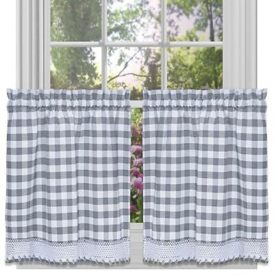 #ad Achim Home Furnishings Buffalo Check Window Curtain Tier Pair 58 x 24 Grey Wh $8.00