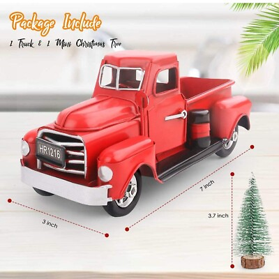 Vintage Metal Classic Pickup Red Truck w Tree Farm House Rustic Decor Christmas $11.99