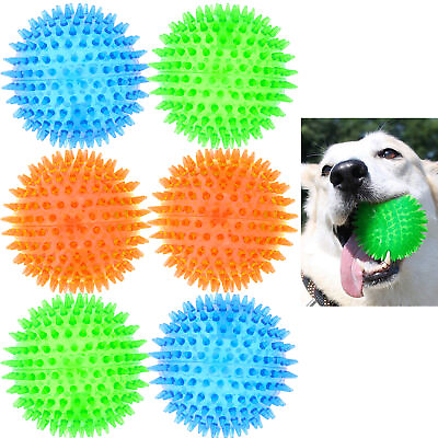 #ad 6 Pc Chew Toys Colorful Spike Balls Fetching Pets Dogs Play Rubber Dental Spiky $28.83