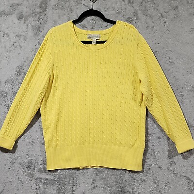 #ad Cabela#x27;s Womens Sweater Yellow Extra Large Cable Knit Shoulder Buttons LS Boho $18.96