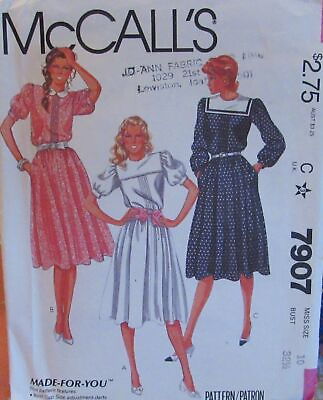 #ad VTG McCalls 7907 Misses 10 Blouson Dress Bust Cup Adjustments A B C Pattern UNCT $5.99