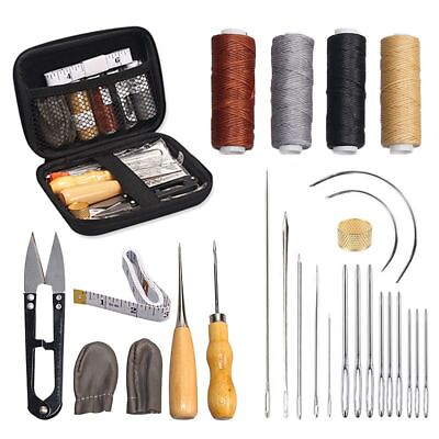 #ad Leather Handmade Sewing Needle Stitching Perforated Awl Wax Thread Craft Set $28.99