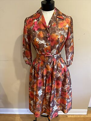 #ad 1950’s Silk Orange And Pink Dress Sz XS $75.00