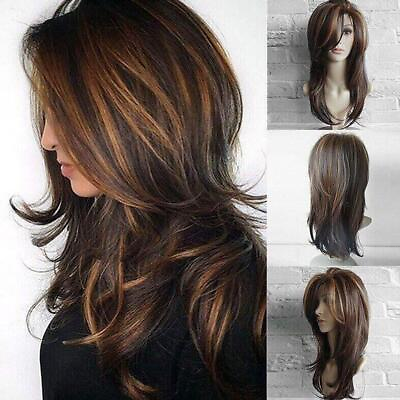 #ad Real Hair Gorgeous Women#x27;s Long Mix Brown Straight Hair Wigs AU Human 2024 U7P6 $10.70