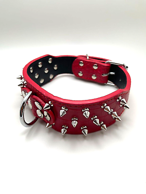 #ad RED 2quot; wide Spiked Studded Dog Pet Collar PU Leather Adjustable XS for Medium $12.98