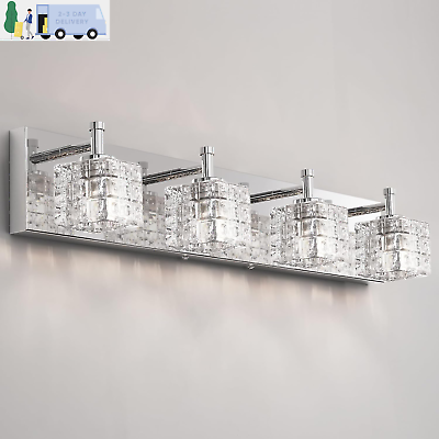 #ad LOHAS Crystal Bathroom Light Fixtures 4 Lights LED Modern Chrome Vanity Light B $95.05