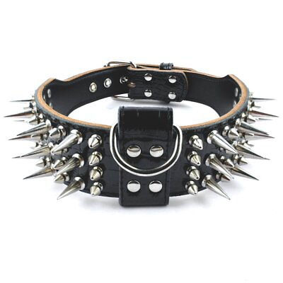 #ad 2quot; Wide Luxury Genuine Leather Spiked Studded Dog Collars for Medium amp; Large ... $48.45