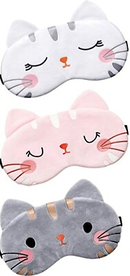 #ad 3 Pack Cute Cat Velvet Soft Sleep Mask Eye Cover Blindfol Girls Kids Women Gift $14.99