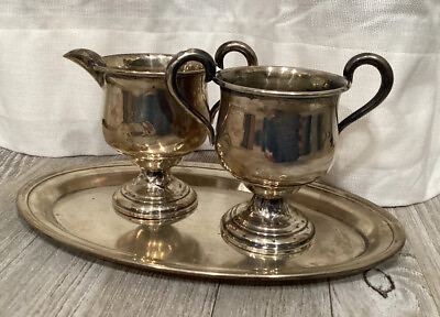 #ad Vintage Weighted Sterling Silver Sugar Creamer and Tray Set with Hallmark $169.00